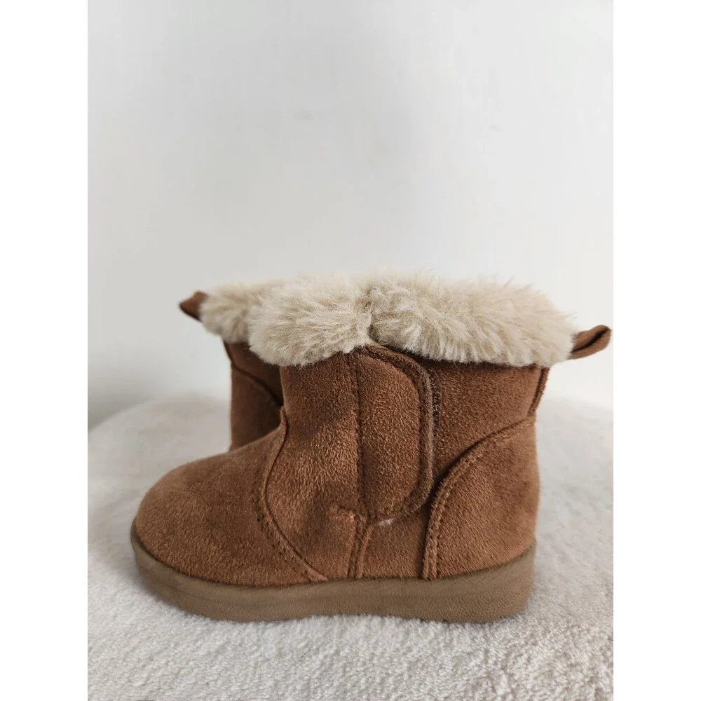 Wonder Nation Infant Girls Faux Fur Lined Ankle Boots Tan Shearling Size 4 EUC